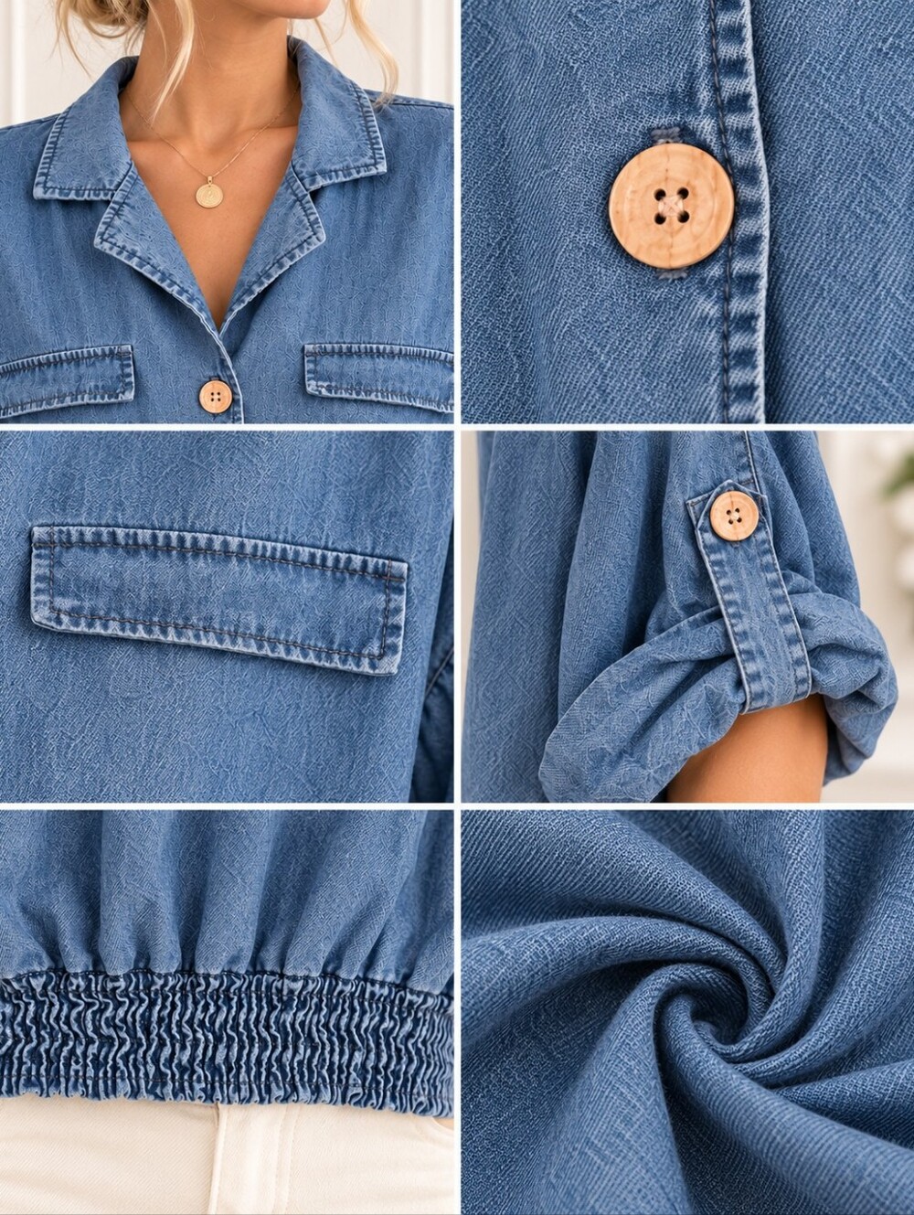 Route 66 Blue Denim Western Button Front Shirt Blouse| 100% Cotton | Size: Large - Picture 4 of 9